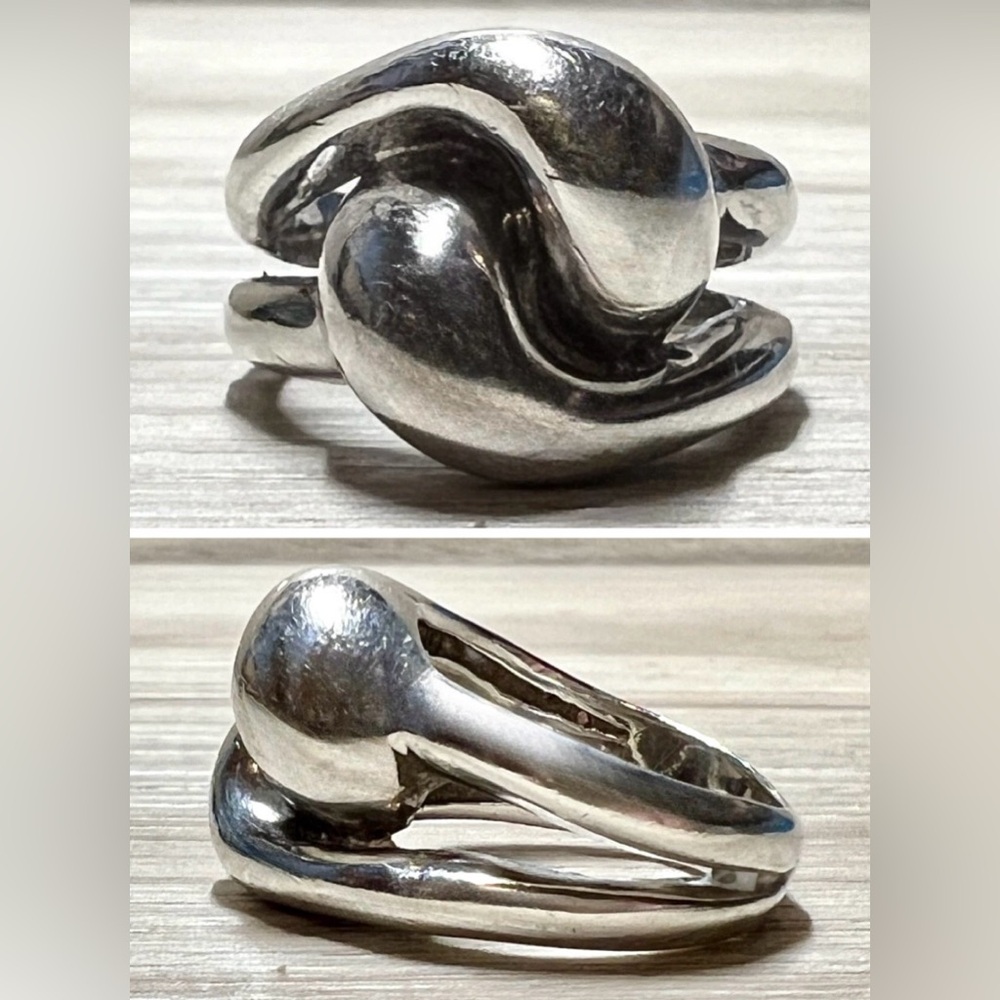 Vintage Designer Signed P Sterling Silver Modernist Knotted Band Ring, Size 6